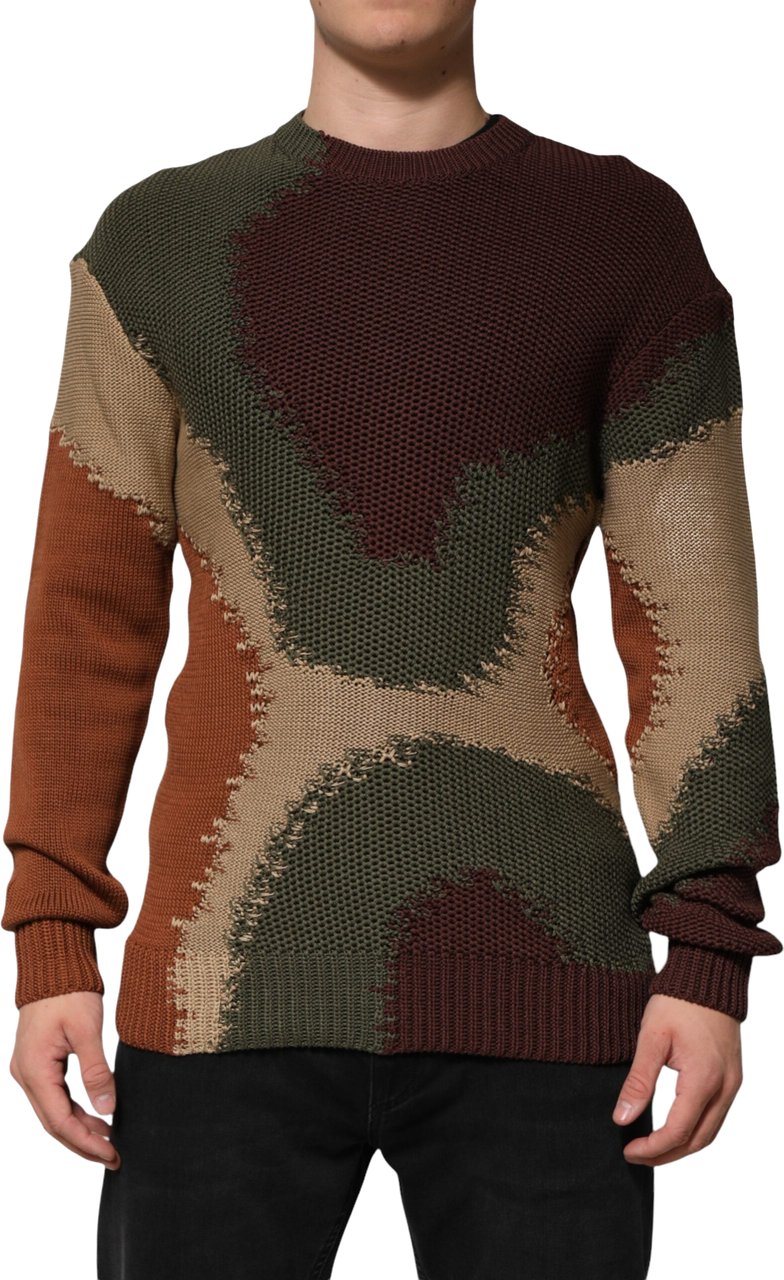 Dolce & Gabbana Multicolor Cotton Abstract Men Pullover Sweater Zwart
