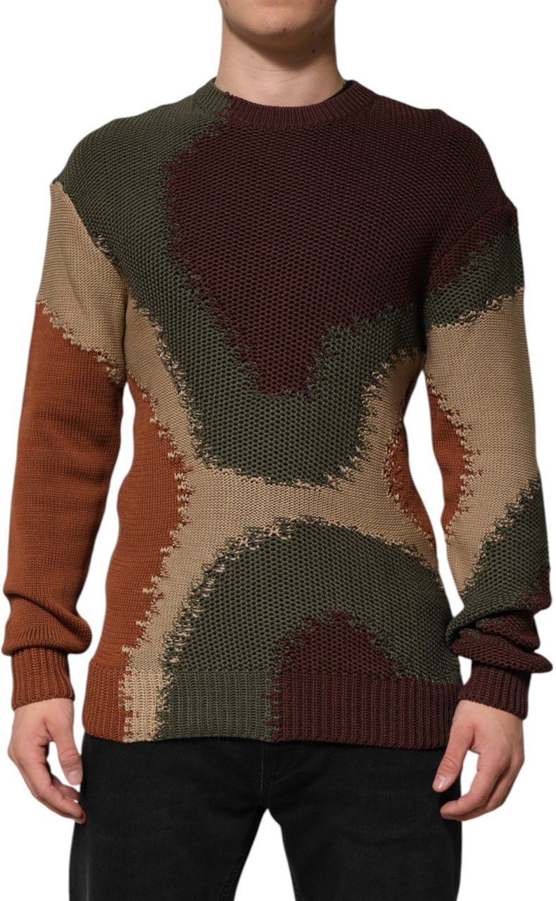 Dolce & Gabbana Multicolor Cotton Abstract Men Pullover Sweater Zwart