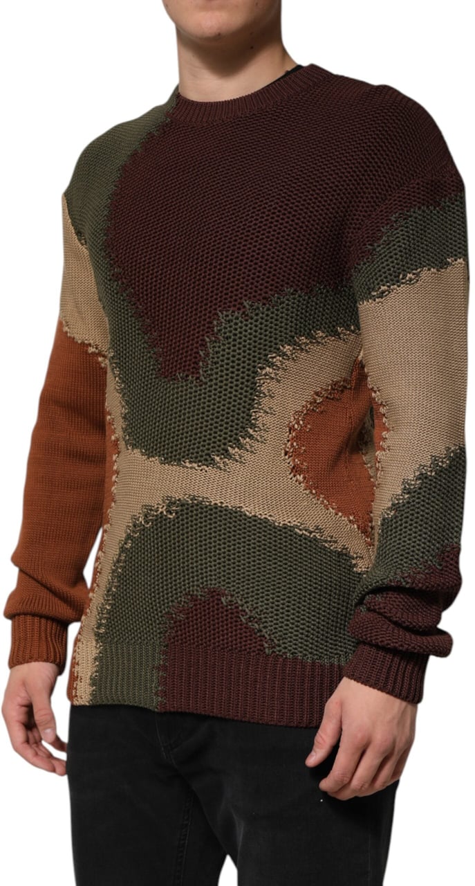 Dolce & Gabbana Multicolor Cotton Abstract Men Pullover Sweater Zwart