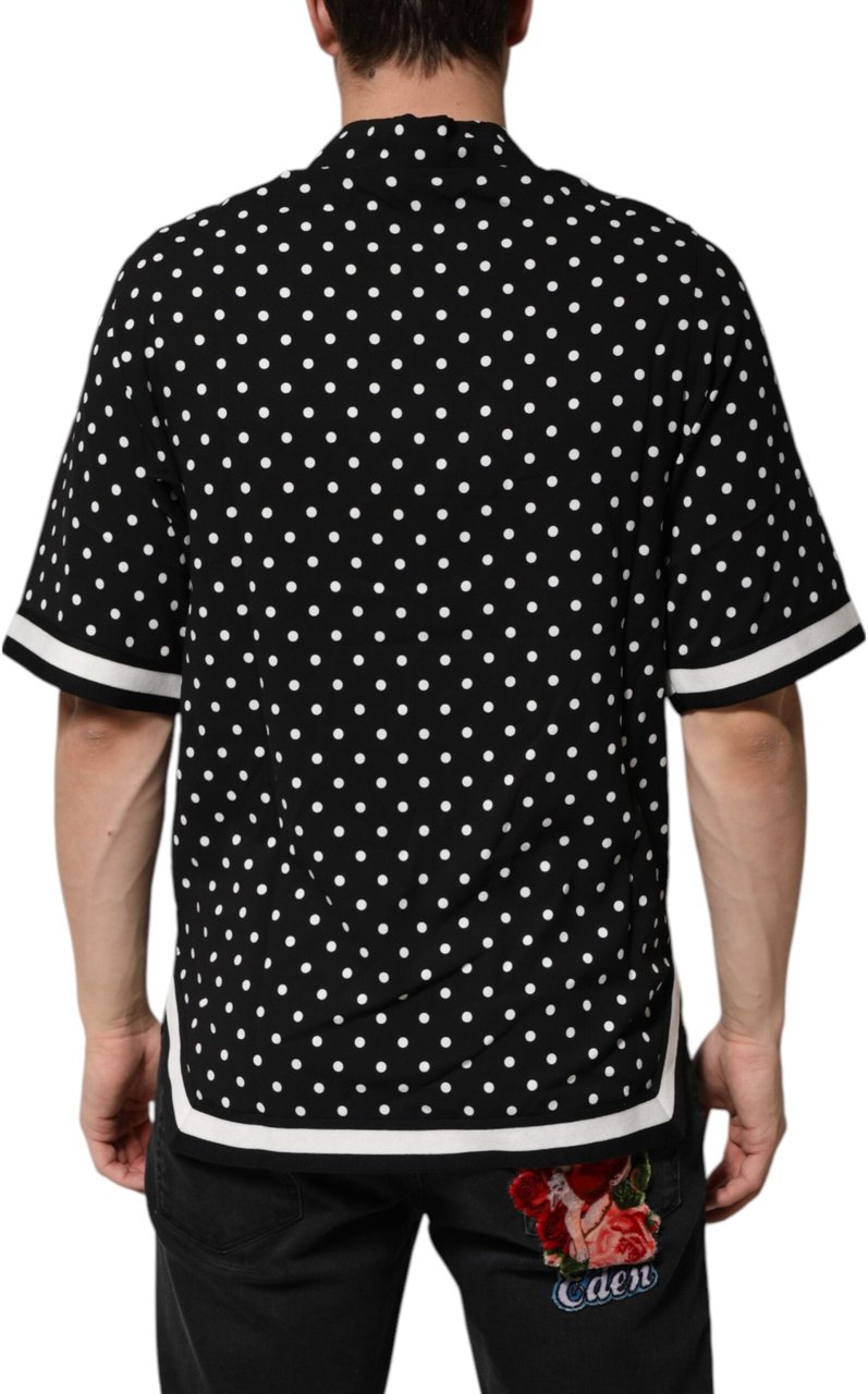 Dolce & Gabbana Black Polka Dot Short Sleeves Collared Polo T-shirt Zwart