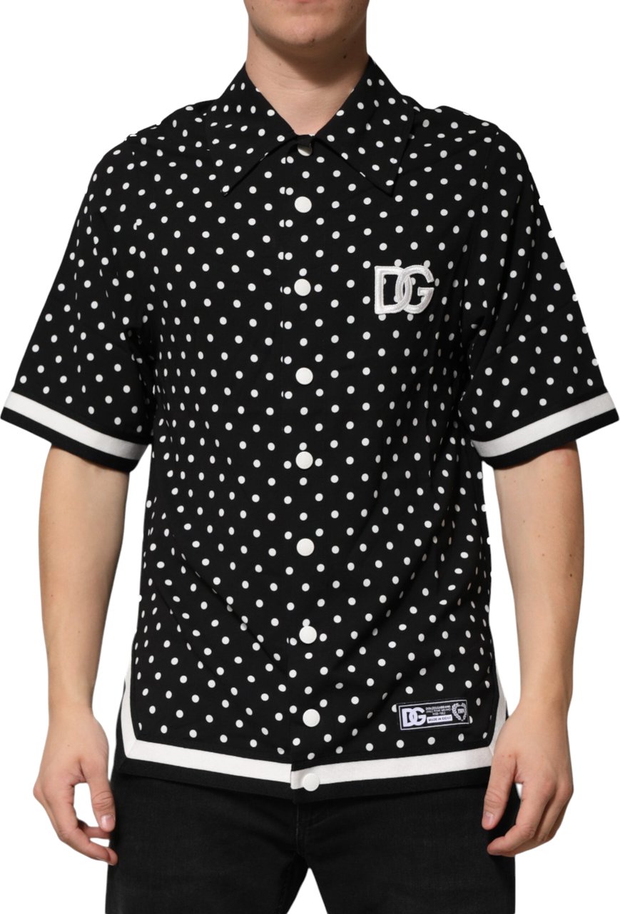 Dolce & Gabbana Black Polka Dot Short Sleeves Collared Polo T-shirt Zwart