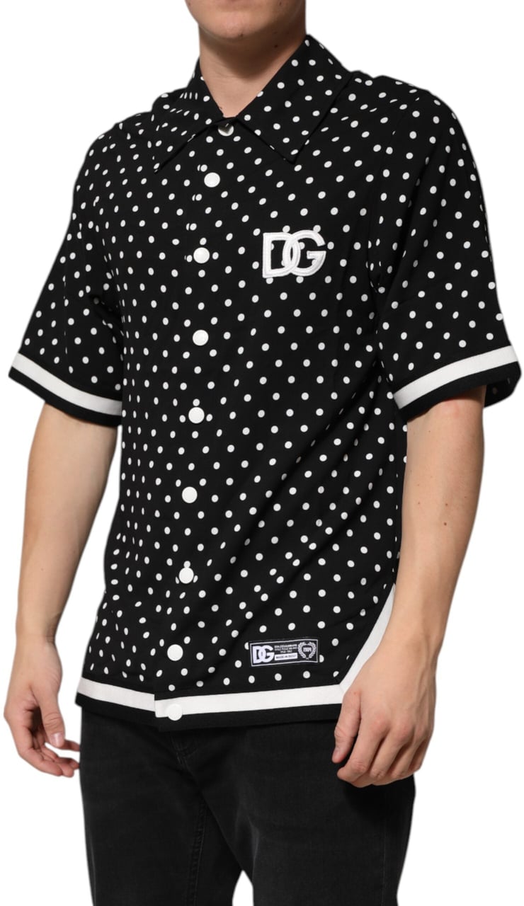 Dolce & Gabbana Black Polka Dot Short Sleeves Collared Polo T-shirt Zwart