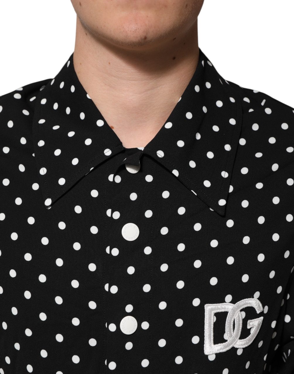 Dolce & Gabbana Black Polka Dot Short Sleeves Collared Polo T-shirt Zwart