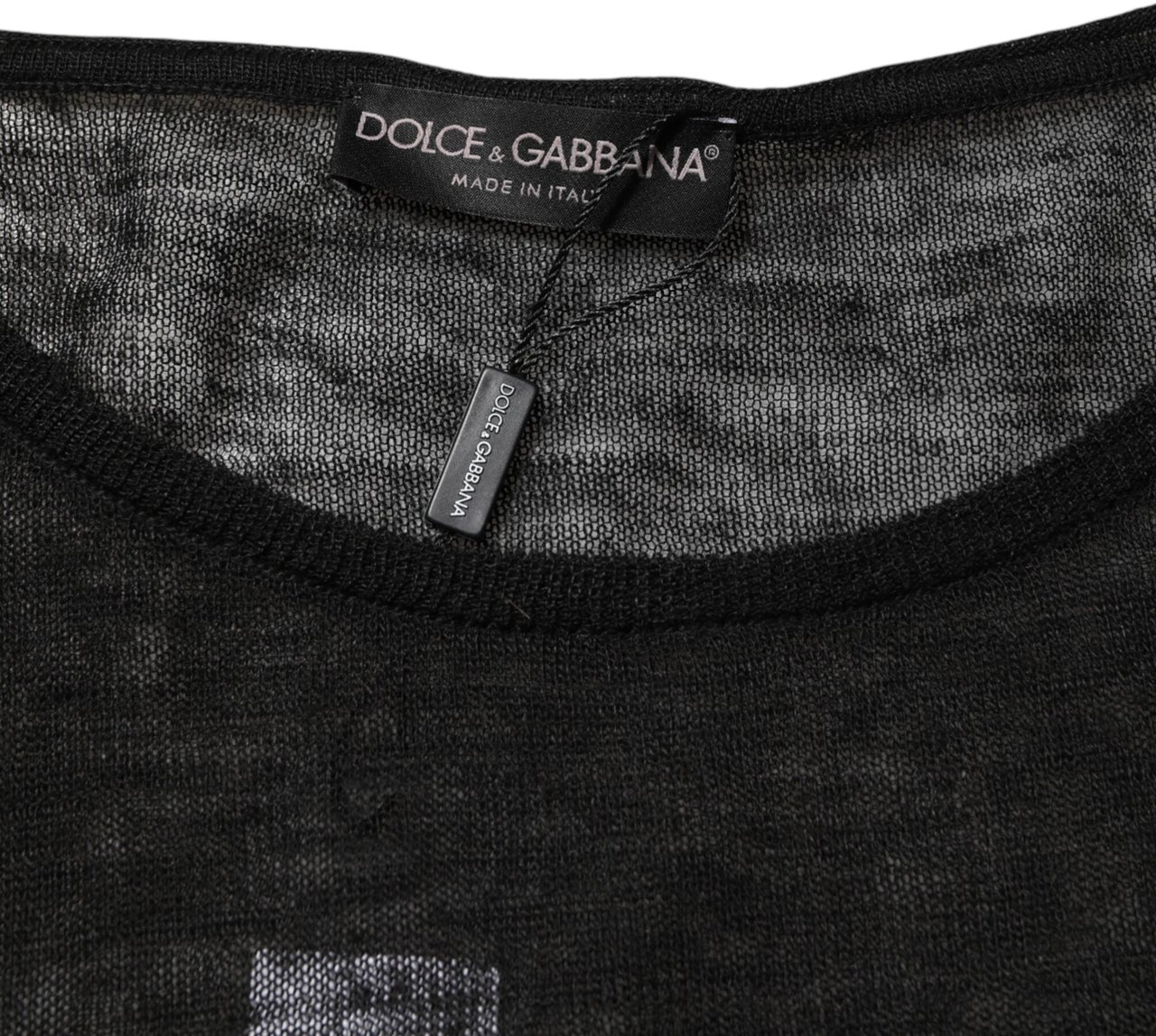 Dolce & Gabbana Black Linen Mesh Tattered Longsleeves T-shirt Zwart