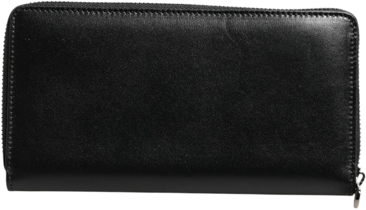 Dolce & Gabbana Black Leather Logo Plaque Zip Around Continental Wallet Zwart