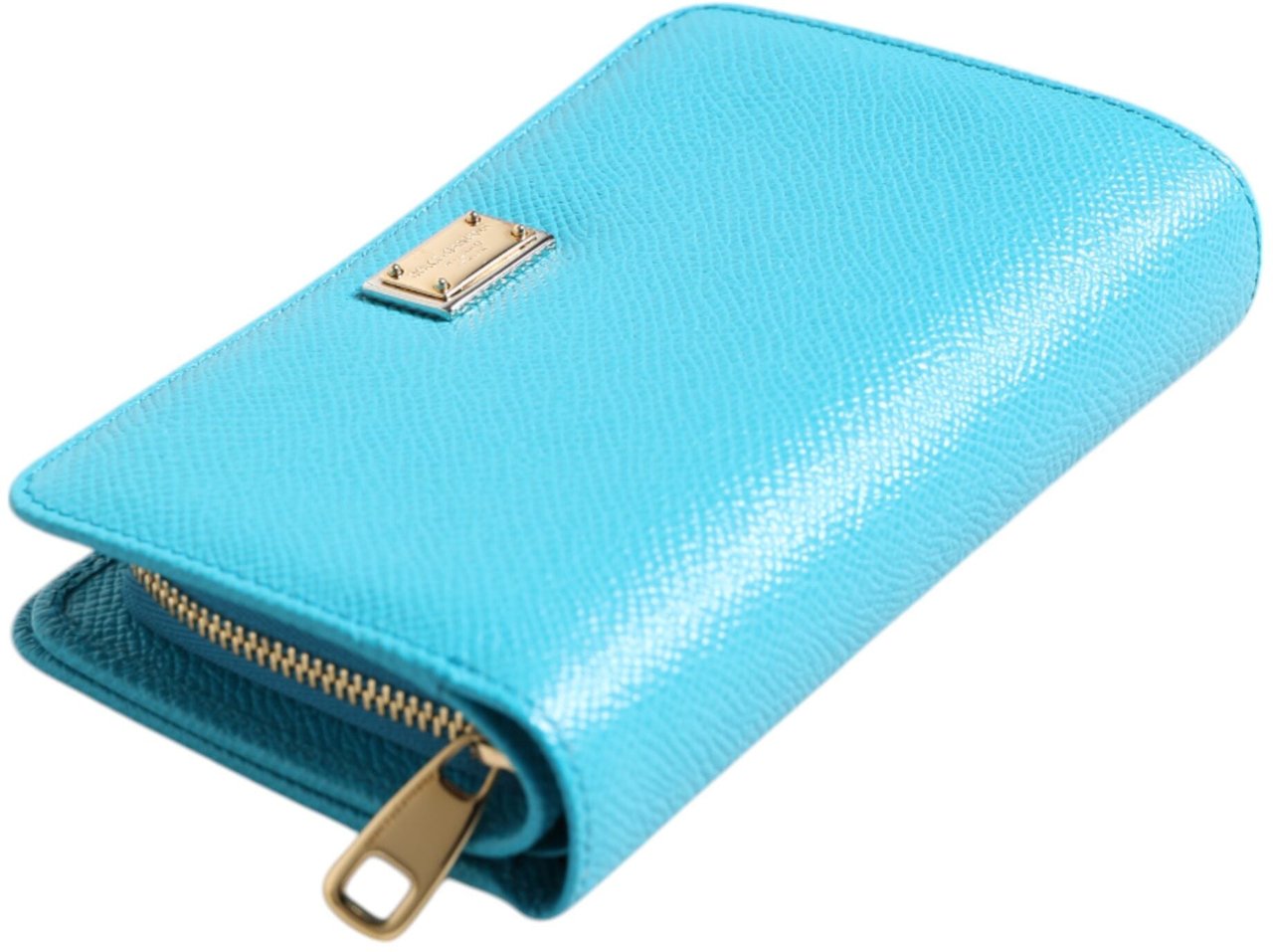 Dolce & Gabbana Light Blue Leather Bifold Continental Clutch Wallet Blauw