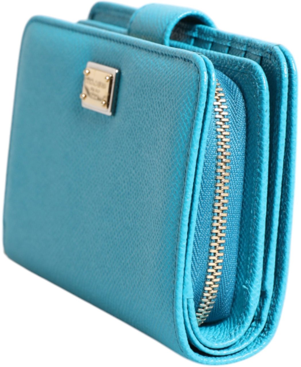 Dolce & Gabbana Light Blue Leather Bifold Continental Clutch Wallet Blauw