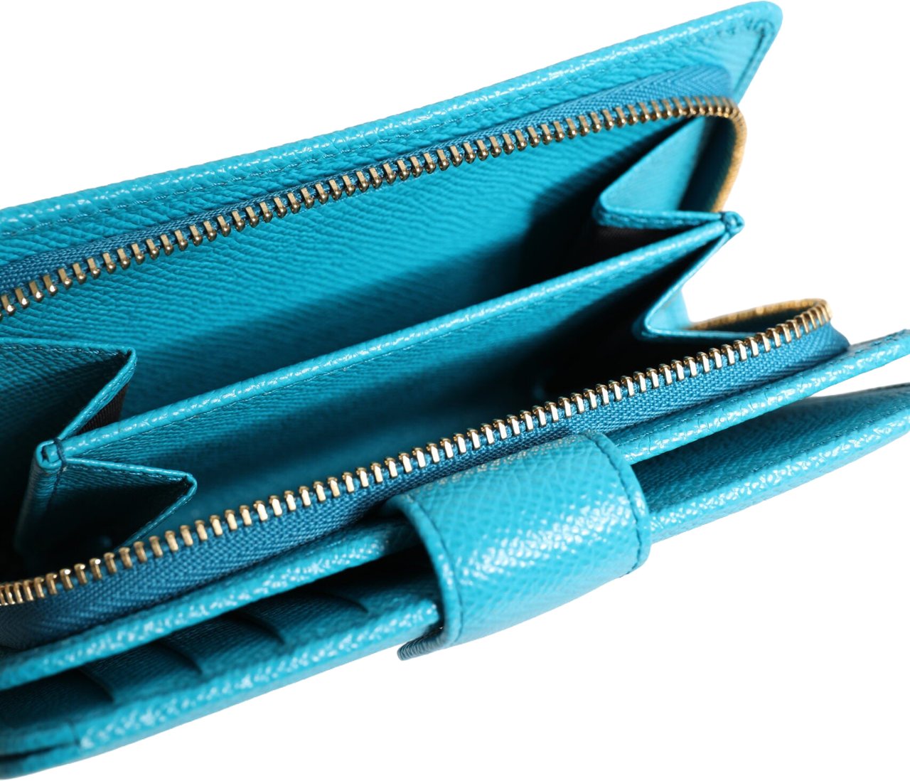 Dolce & Gabbana Light Blue Leather Bifold Continental Clutch Wallet Blauw