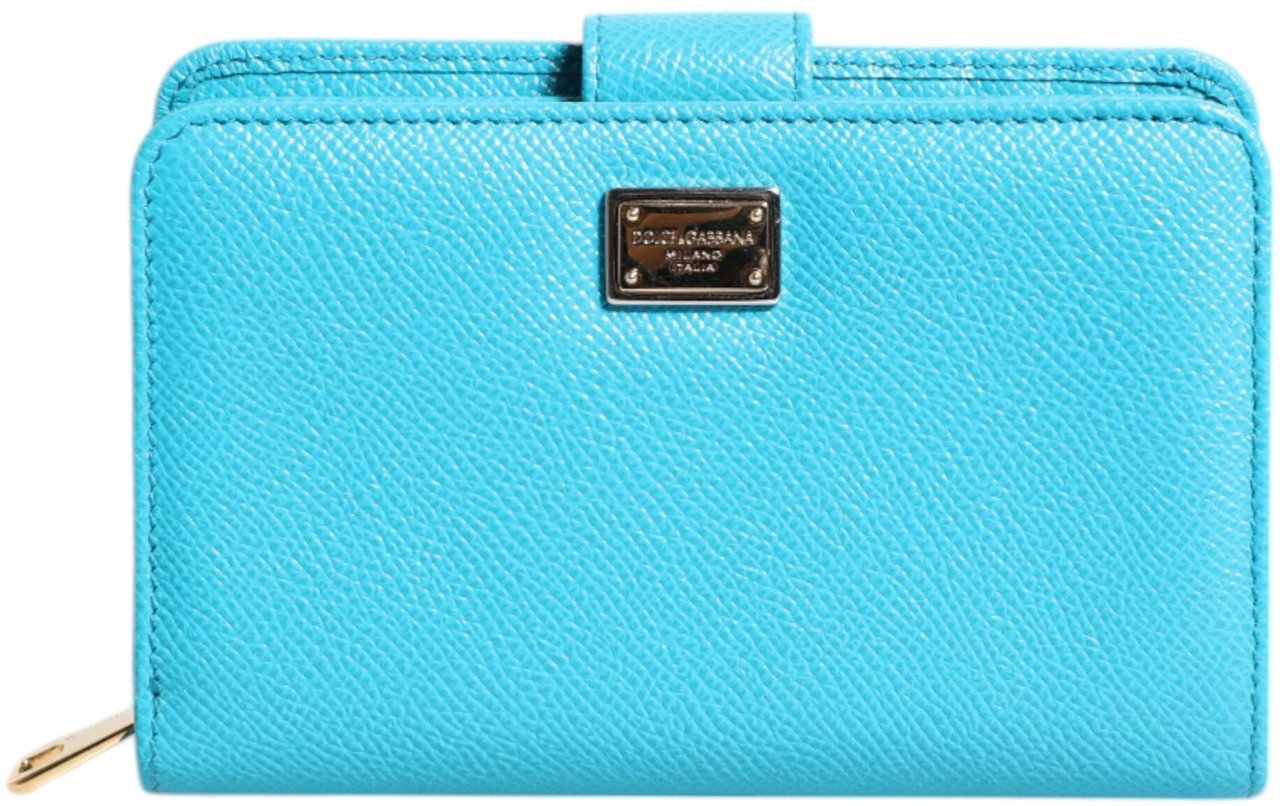 Dolce & Gabbana Light Blue Leather Bifold Continental Clutch Wallet Blauw