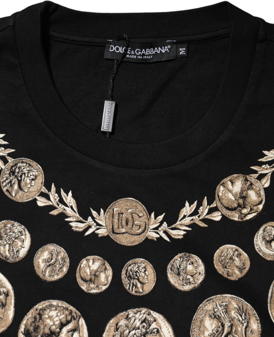 Dolce & Gabbana Black Coin Print Cotton Crew Neck T-shirt Zwart