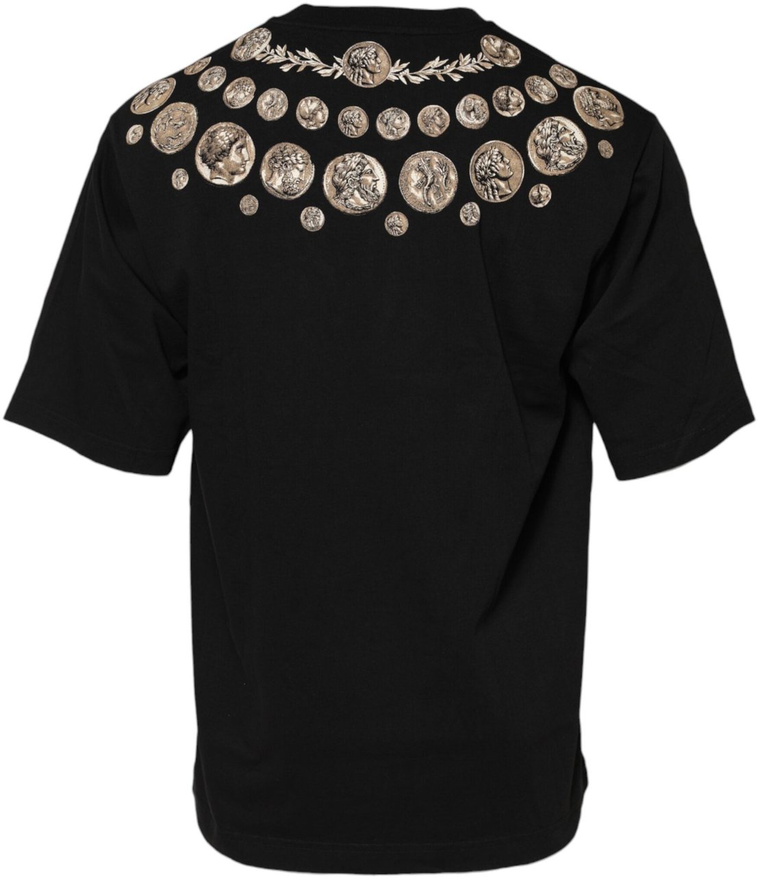 Dolce & Gabbana Black Coin Print Cotton Crew Neck T-shirt Zwart