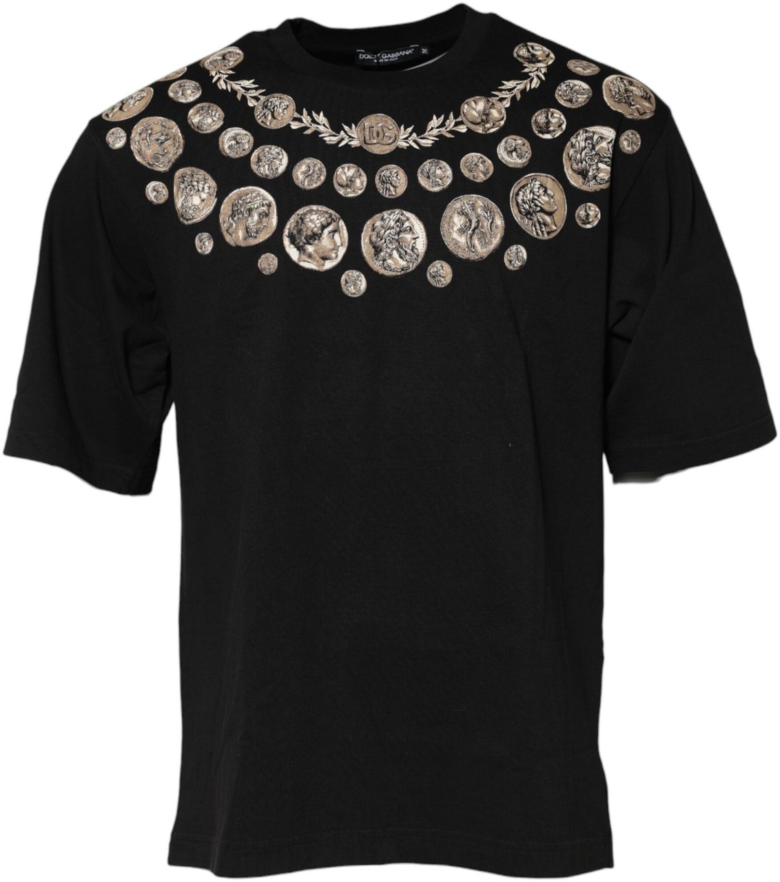 Dolce & Gabbana Black Coin Print Cotton Crew Neck T-shirt Zwart