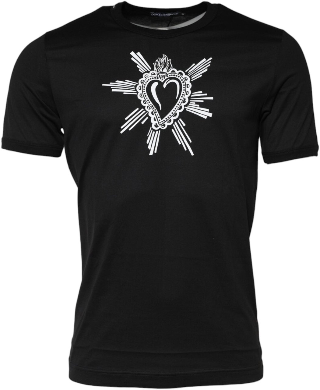 Dolce & Gabbana Black Sacred Heart Cotton Crew Neck T-shirt Zwart