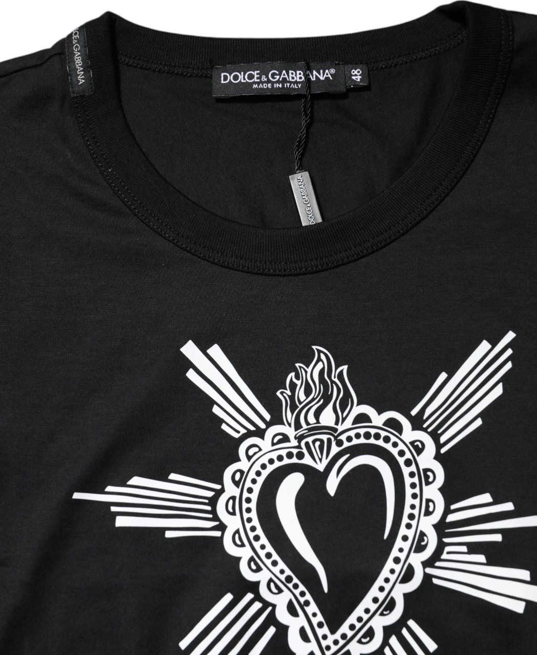 Dolce & Gabbana Black Sacred Heart Cotton Crew Neck T-shirt Zwart