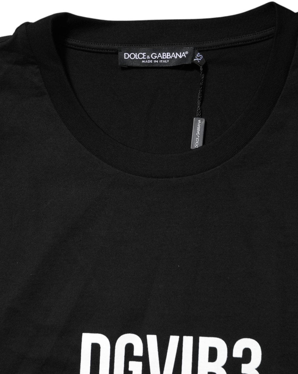 Dolce & Gabbana Black DG Vib3 Print Cotton Crew Neck T-shirt Zwart