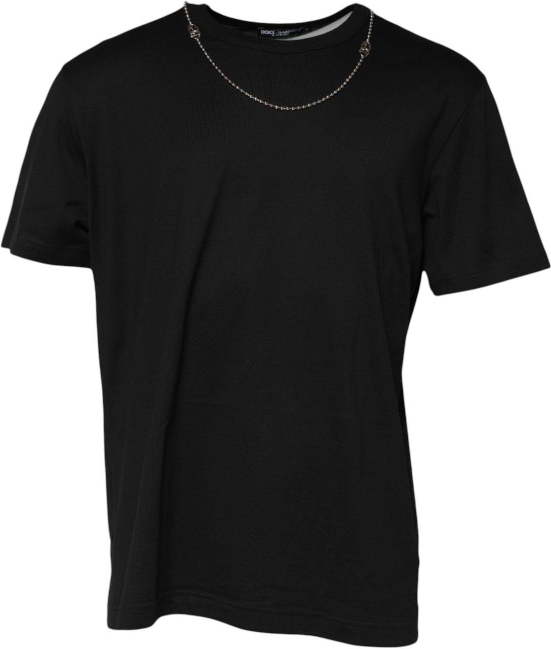 Dolce & Gabbana Black Chain Necklace Cotton Crewneck T-shirt Zwart