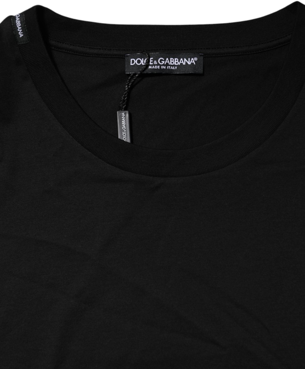 Dolce & Gabbana Black Cotton Crew Neck Short Sleeves T-shirt Zwart