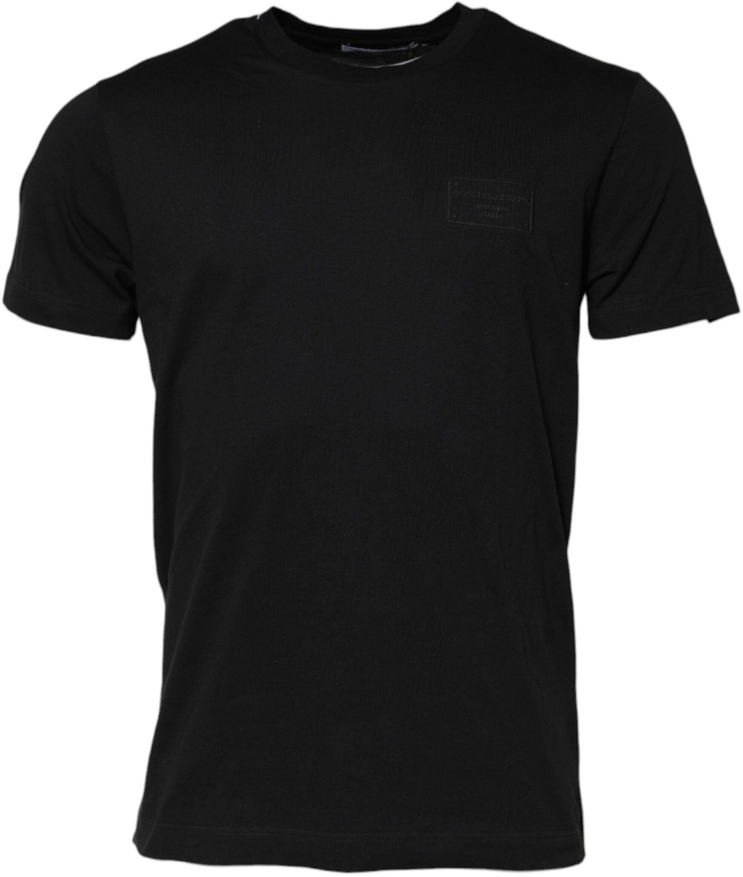 Dolce & Gabbana Black Logo Plaque Cotton Crew Neck T-shirt Zwart