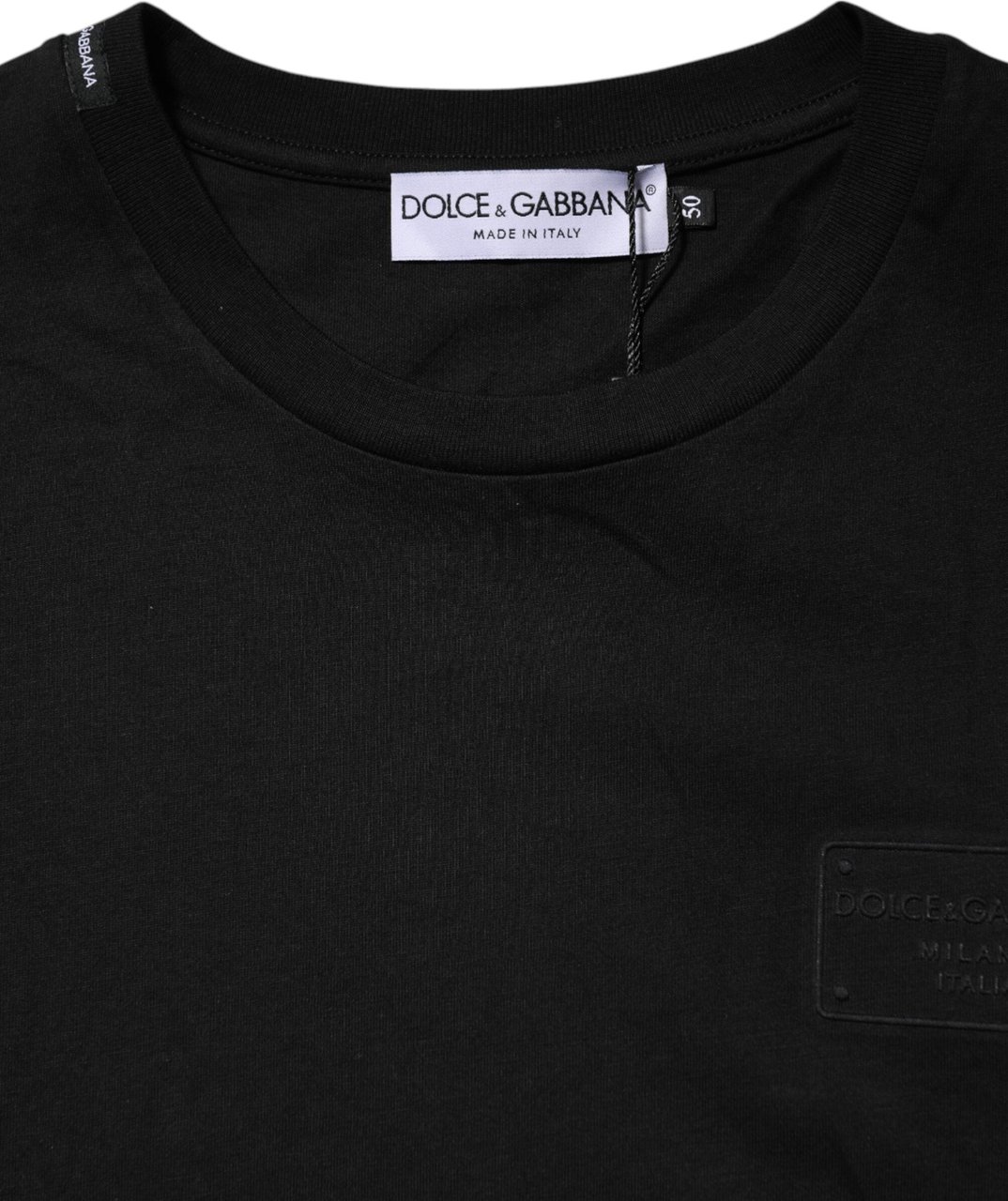 Dolce & Gabbana Black Logo Plaque Cotton Crew Neck T-shirt Zwart