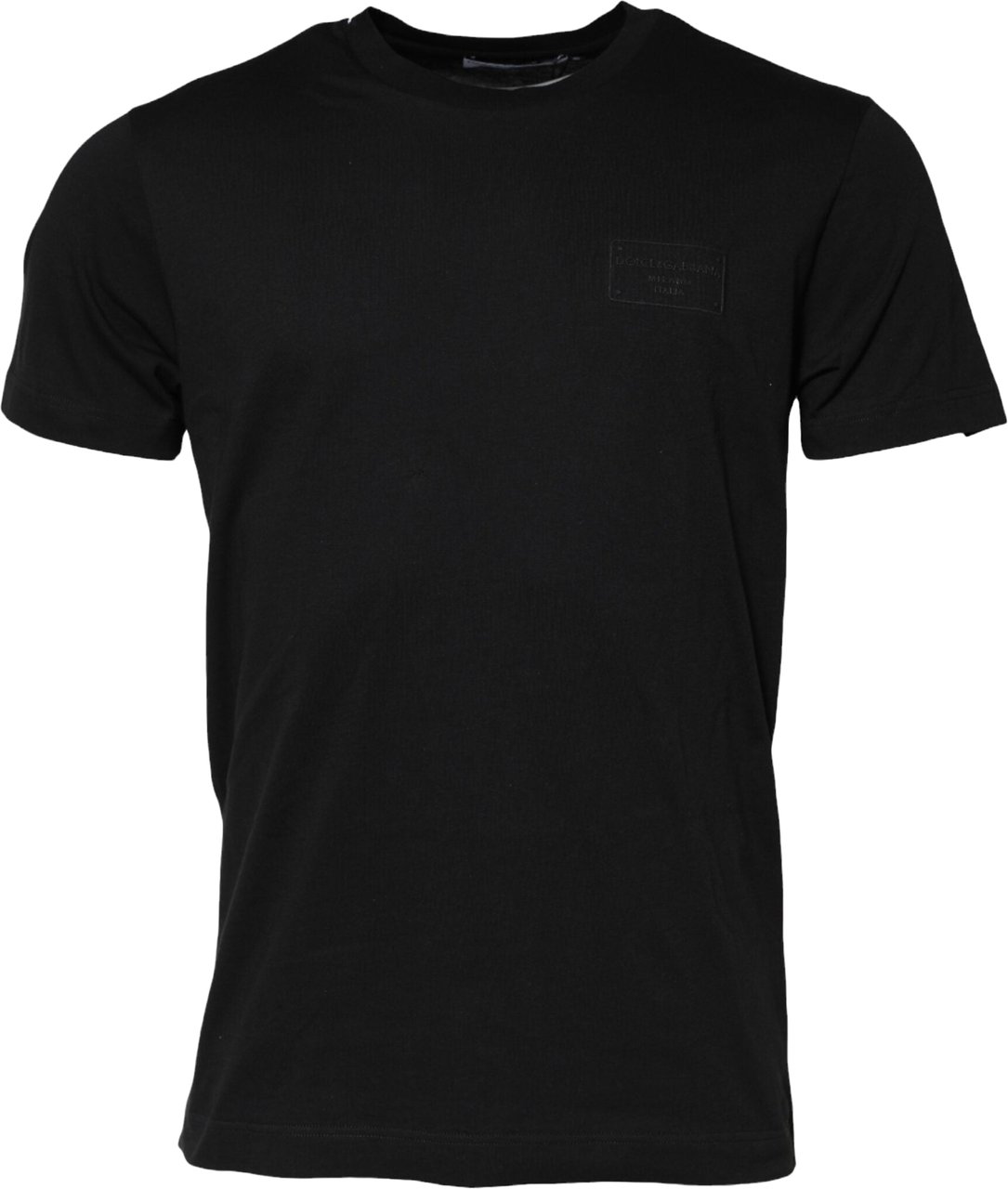 Dolce & Gabbana Black Logo Plaque Cotton Crew Neck T-shirt Zwart