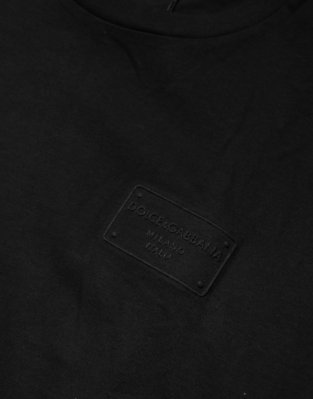 Dolce & Gabbana Black Logo Plaque Cotton Crew Neck T-shirt Zwart