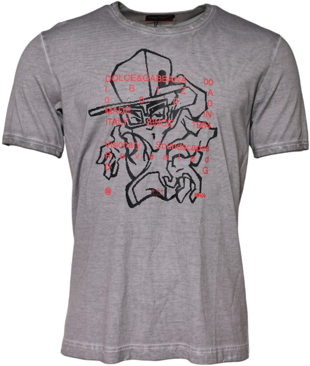 Dolce & Gabbana Gray Graphic Print Cotton Crew Neck T-shirt Grijs