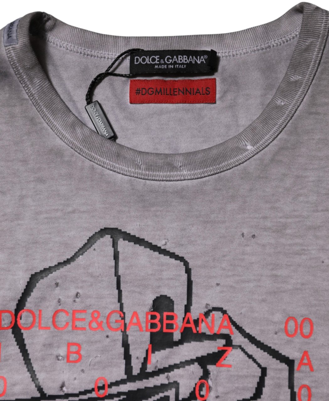 Dolce & Gabbana Gray Graphic Print Cotton Crew Neck T-shirt Grijs