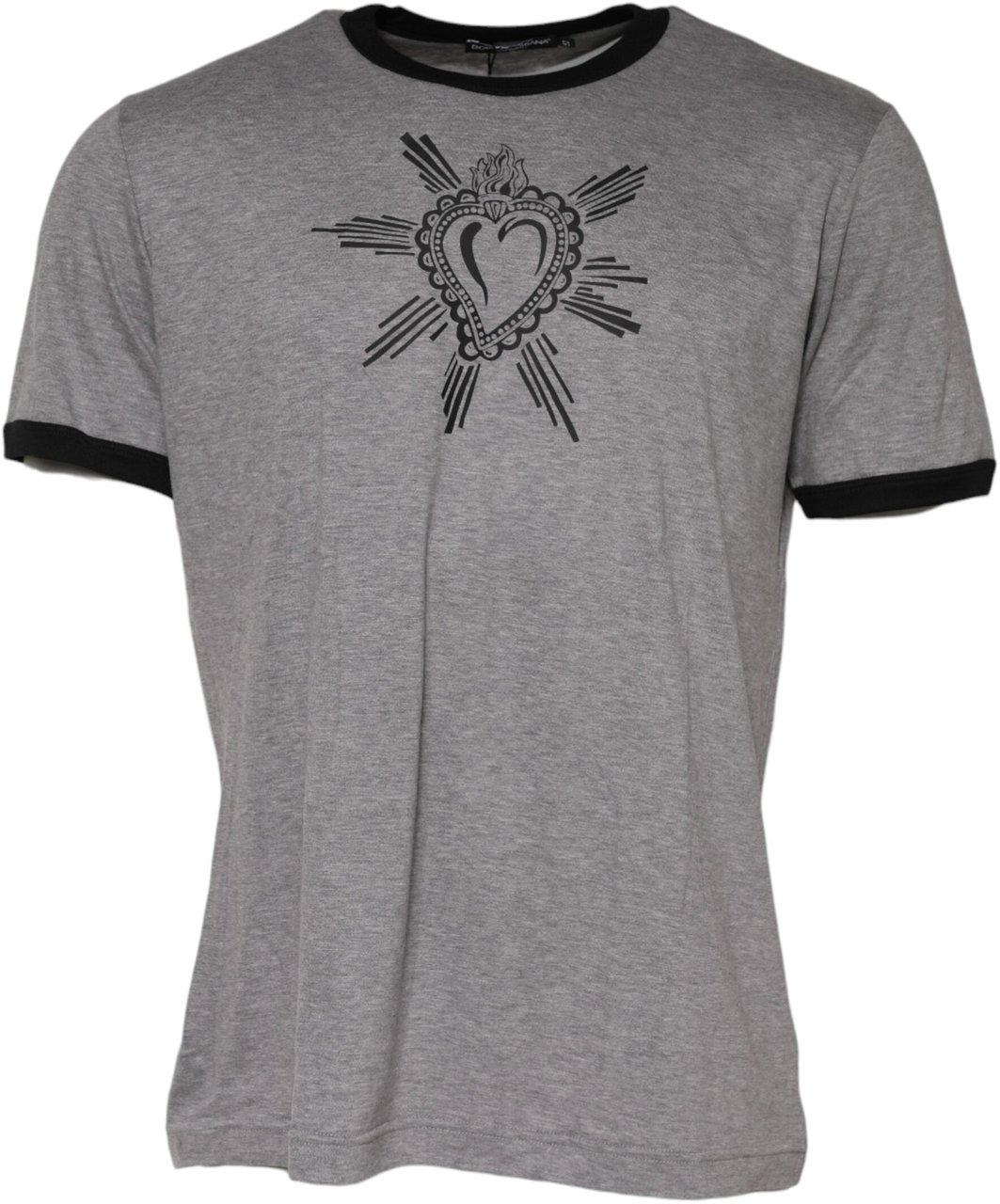 Dolce & Gabbana Gray Sacred Heart Cotton Crew Neck T-shirt Zwart