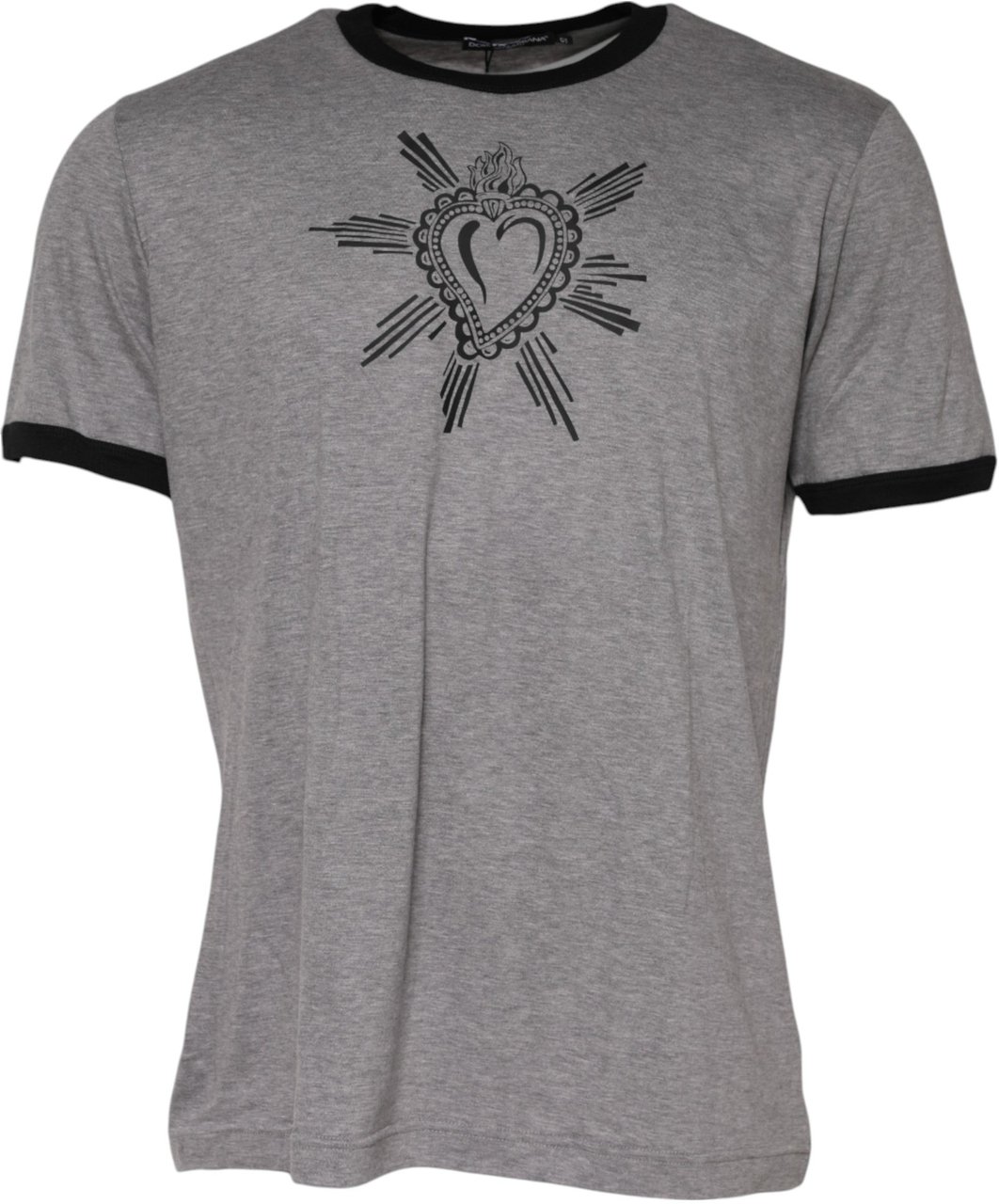 Dolce & Gabbana Gray Sacred Heart Cotton Crew Neck T-shirt Zwart