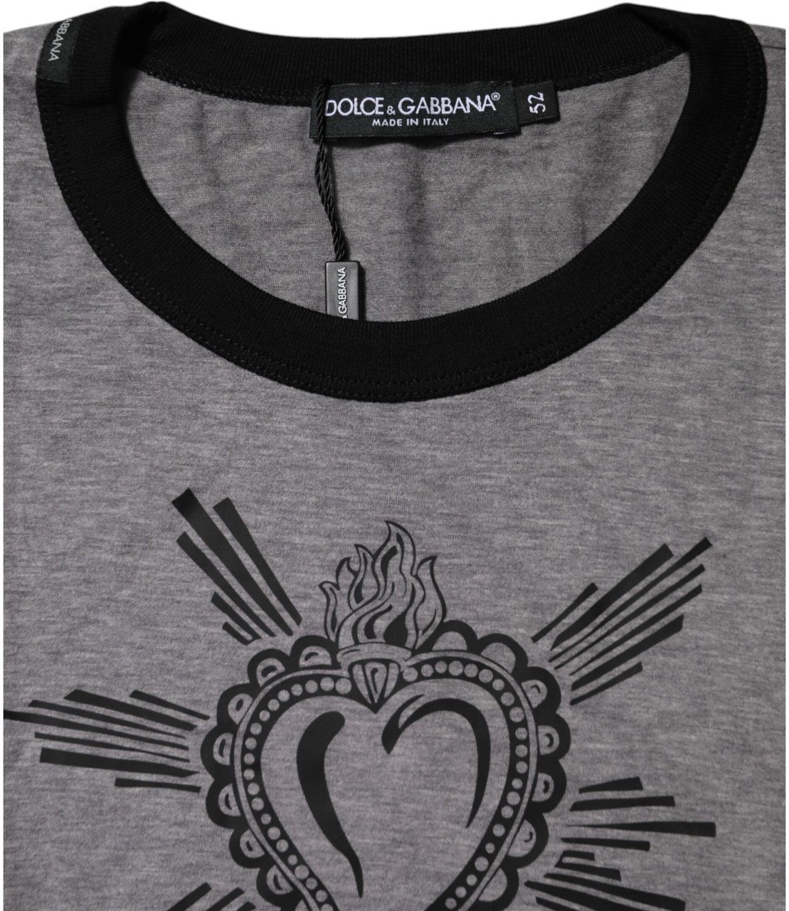 Dolce & Gabbana Gray Sacred Heart Cotton Crew Neck T-shirt Zwart