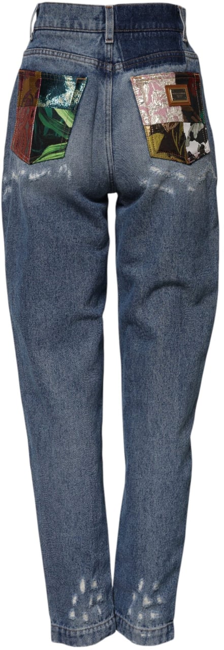 Dolce & Gabbana Blue AMBER Tattered High Waist Denim Jeans Blauw