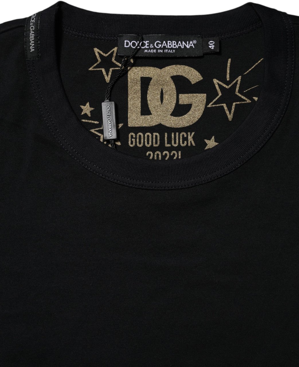 Dolce & Gabbana Black Cotton DG Print Short Sleeve Top T-shirt Zwart