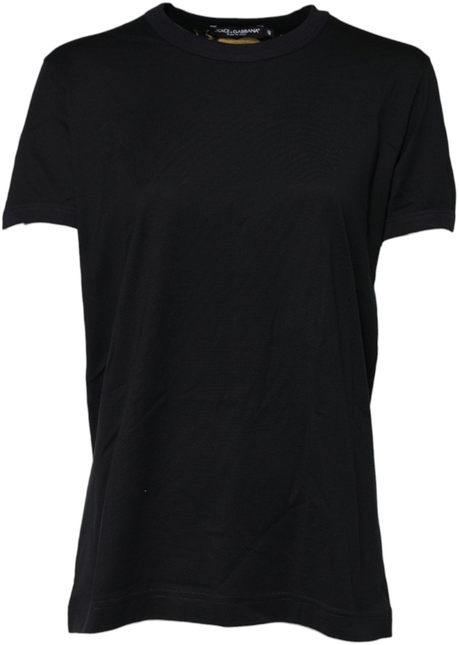 Dolce & Gabbana Black Cotton DG Print Short Sleeve Top T-shirt Zwart