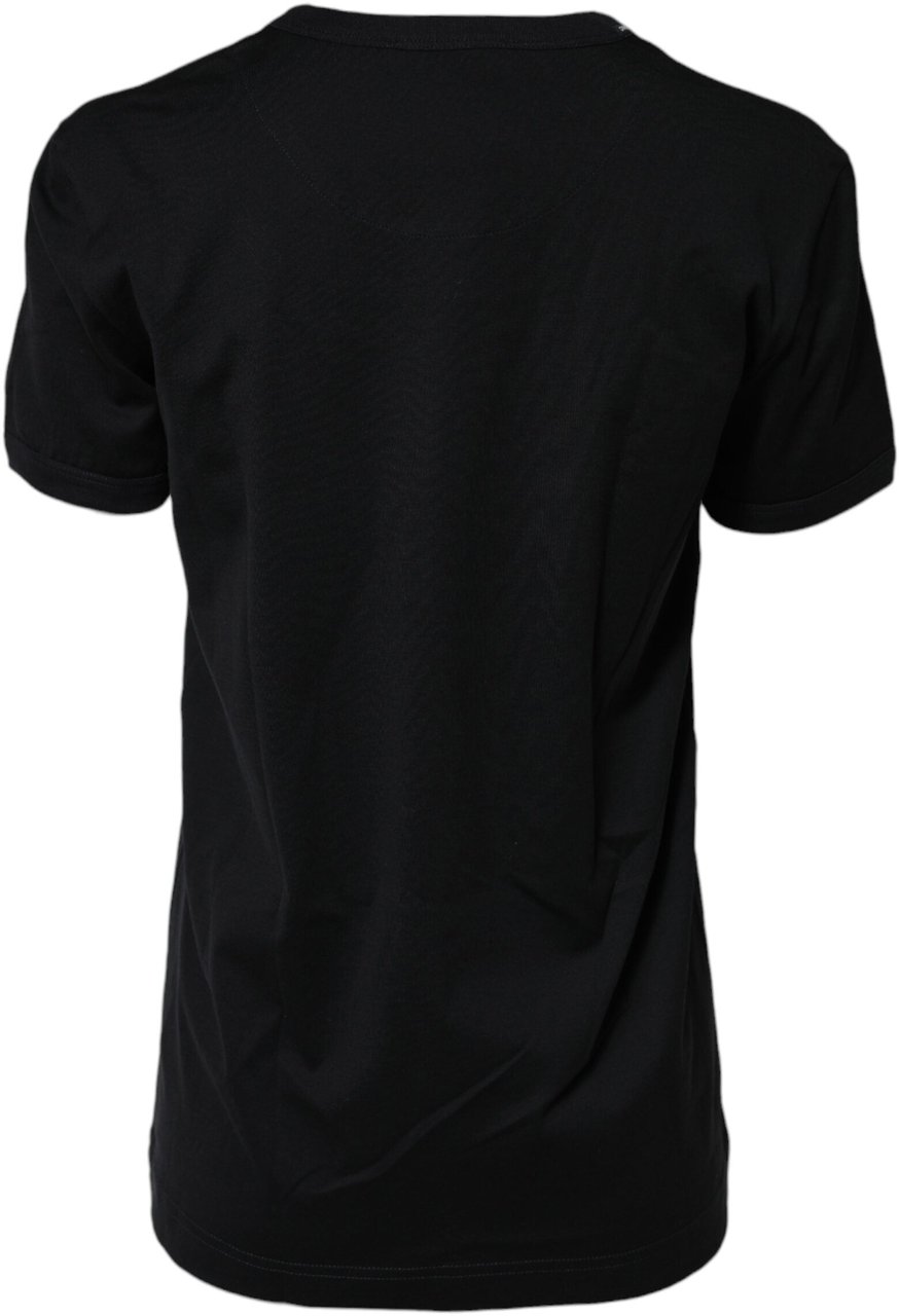 Dolce & Gabbana Black Cotton DG Print Short Sleeve Top T-shirt Zwart