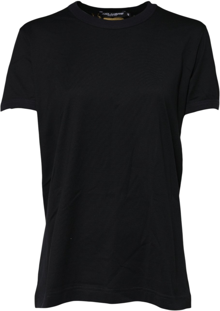Dolce & Gabbana Black Cotton DG Print Short Sleeve Top T-shirt Zwart