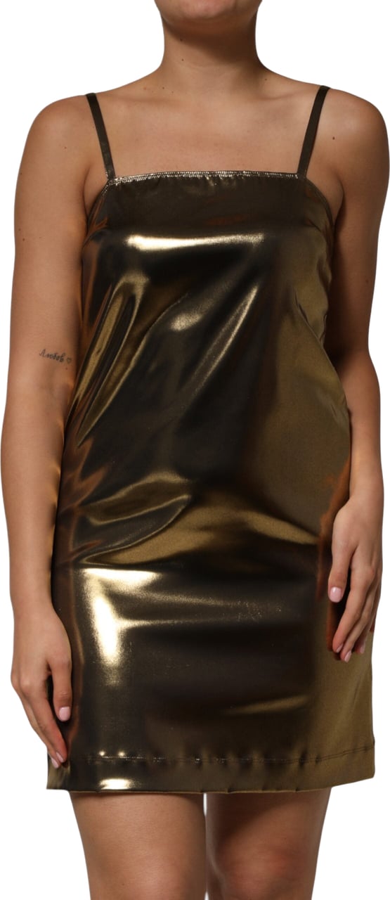 Dolce & Gabbana Metallic Gold Sleeveless A-line Mini Dress Goud