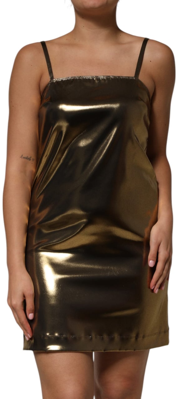 Dolce & Gabbana Metallic Gold Sleeveless A-line Mini Dress Goud