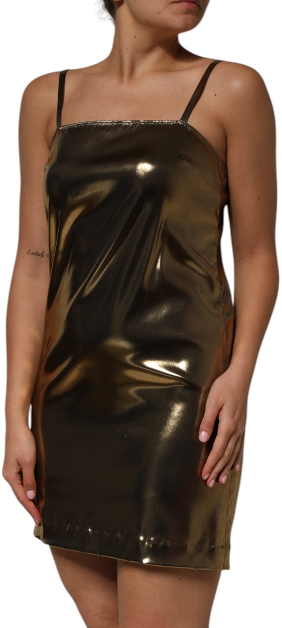 Dolce & Gabbana Metallic Gold Sleeveless A-line Mini Dress Goud