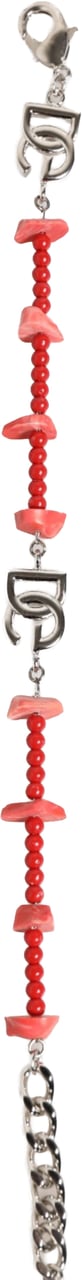 Dolce & Gabbana Silver Tone Brass Beaded Resin DG Logo Chain Men Bracelet Zilver