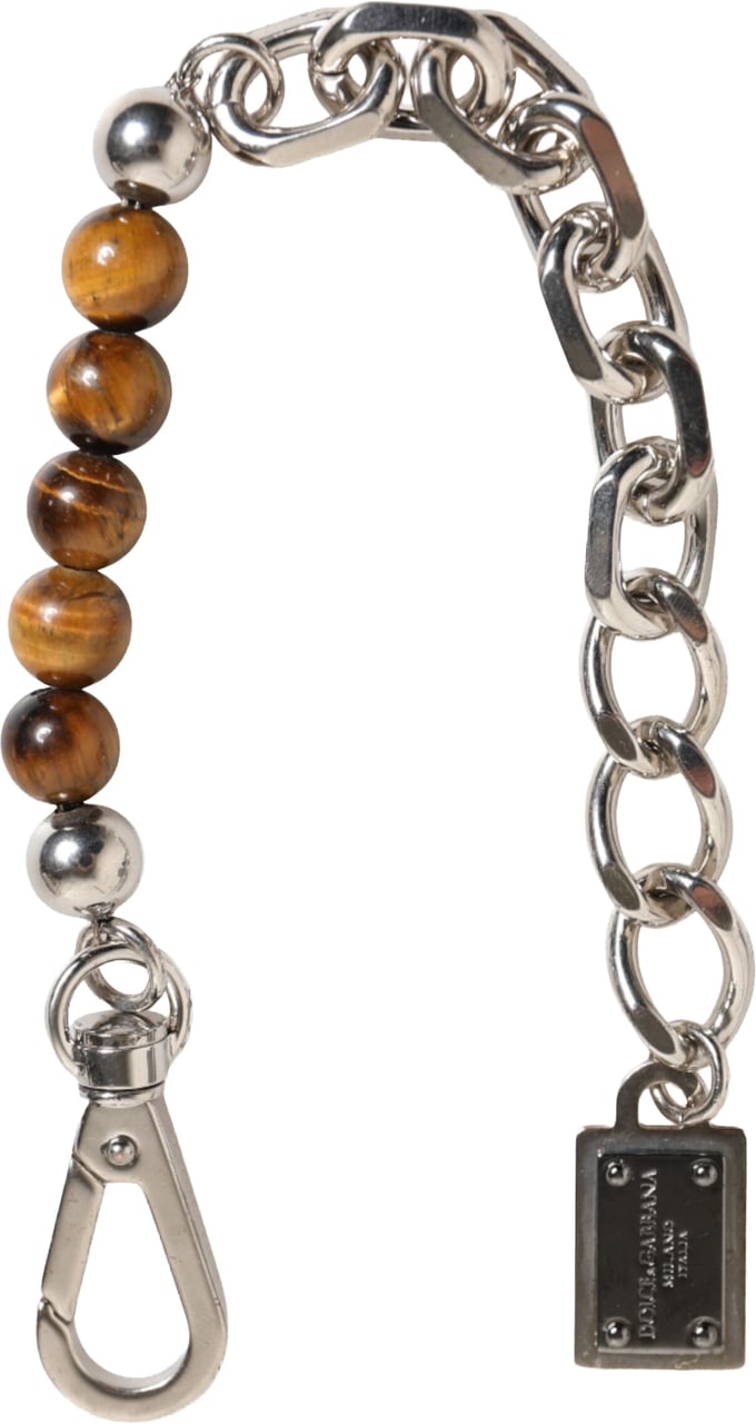 Dolce & Gabbana Silver Chain Brass Beaded Lobster Clasp Logo Men Bracelet Zilver