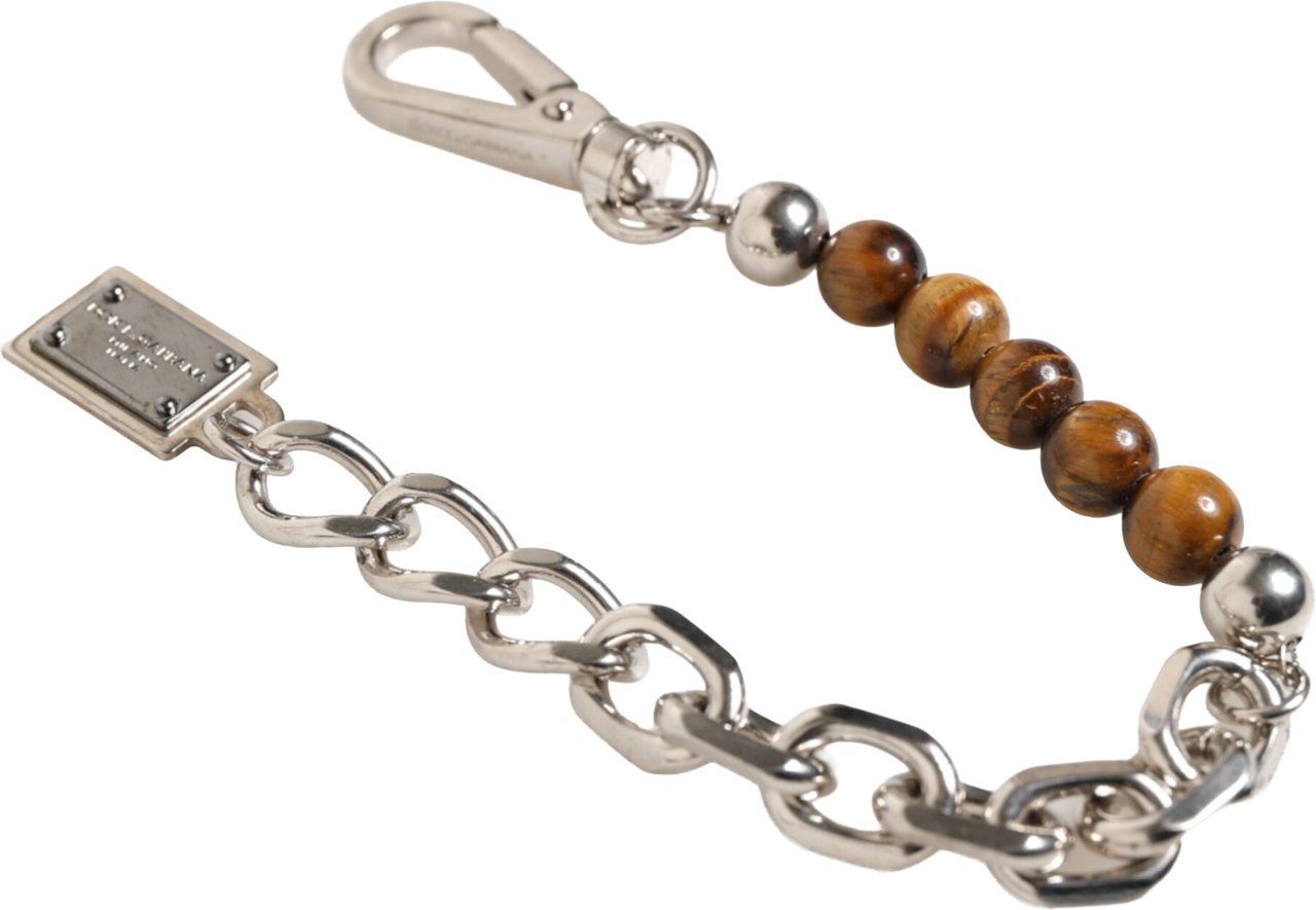Dolce & Gabbana Silver Chain Brass Beaded Lobster Clasp Logo Men Bracelet Zilver
