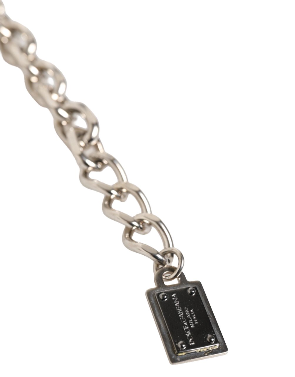 Dolce & Gabbana Silver Chain Brass Beaded Lobster Clasp Logo Men Bracelet Zilver