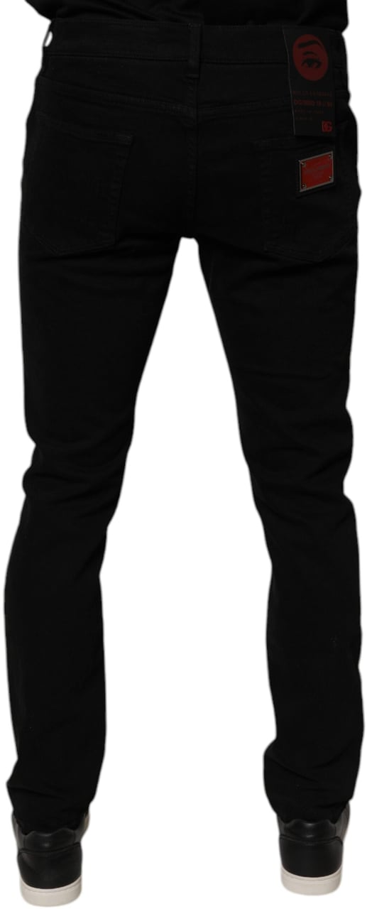 Dolce & Gabbana Black Tattered Cotton Skinny Men Denim Jeans Zwart