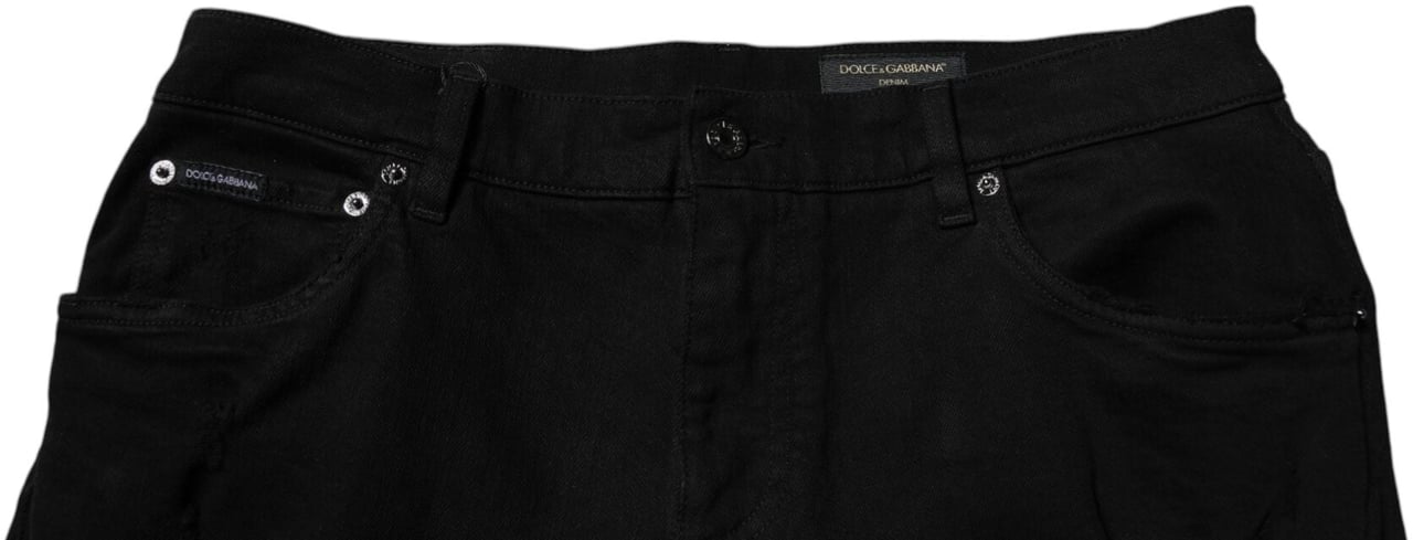 Dolce & Gabbana Black Tattered Cotton Skinny Men Denim Jeans Zwart