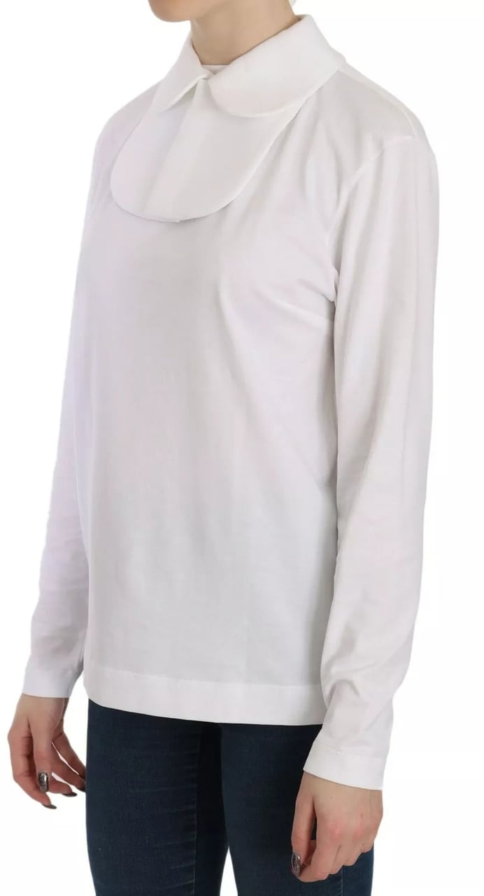 Dolce & Gabbana White Cotton Longsleeve Collared Blouse Wit
