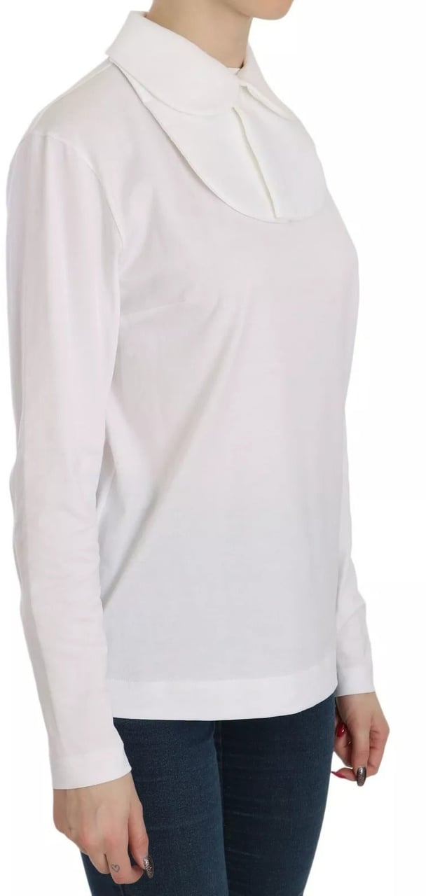 Dolce & Gabbana White Cotton Longsleeve Collared Blouse Wit