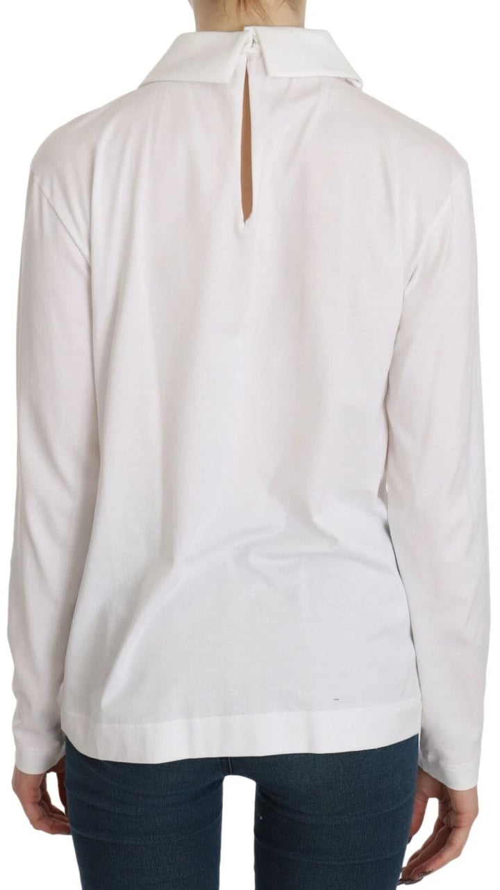 Dolce & Gabbana White Cotton Longsleeve Collared Blouse Wit