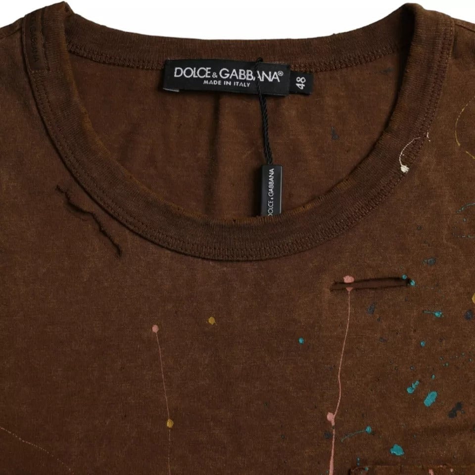 Dolce & Gabbana Brown Color Splash Cotton Crew Neck T-shirt Divers