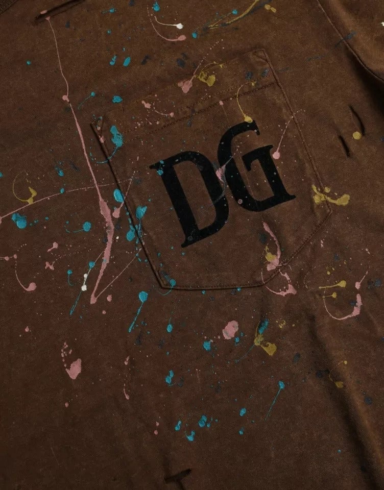 Dolce & Gabbana Brown Color Splash Cotton Crew Neck T-shirt Divers