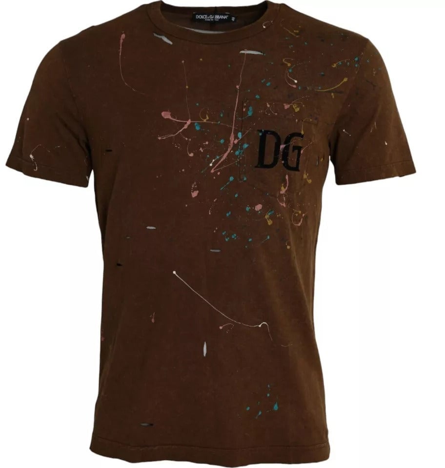 Dolce & Gabbana Brown Color Splash Cotton Crew Neck T-shirt Divers